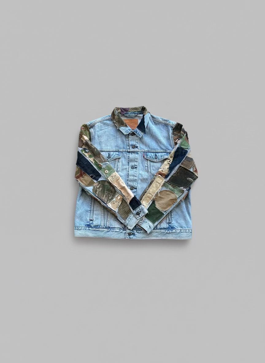 Camo Patchwork Detail Denim Jacket