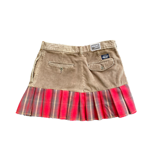 Brown Corduroy x Flannel Mini Skirt
