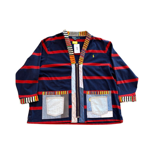 Navy and Red Striped Polo Kimono