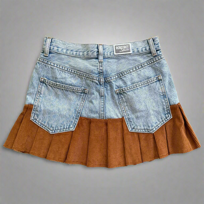 Denim+Corduroy Pleated