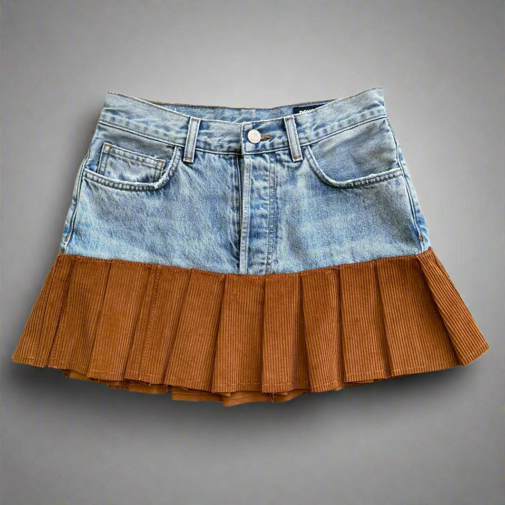 Denim+Corduroy Pleated