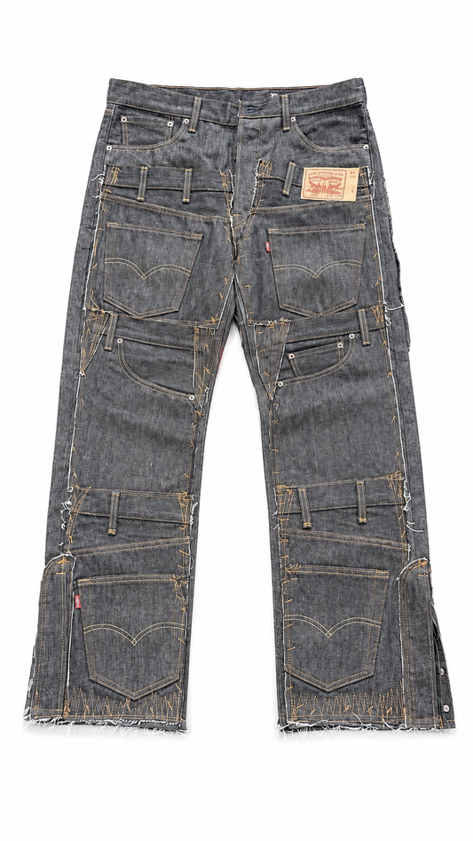 Raw Denim Multi Pocket Pant- Black