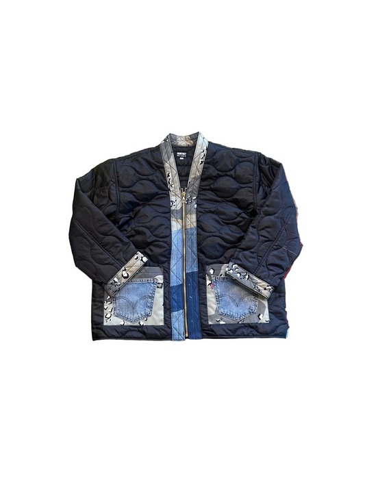 Black Camo Shell Zip Up Kimono