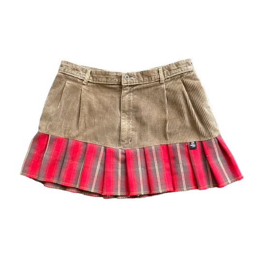 Brown Corduroy x Flannel Mini Skirt