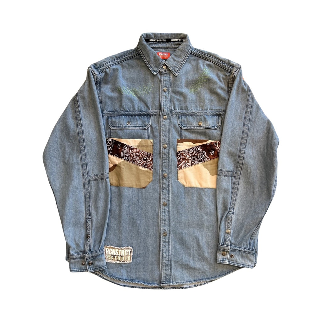 Bandana Patchwork Denim Button Up