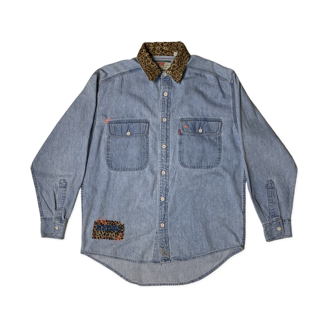 Denim Button up with Heat transfers