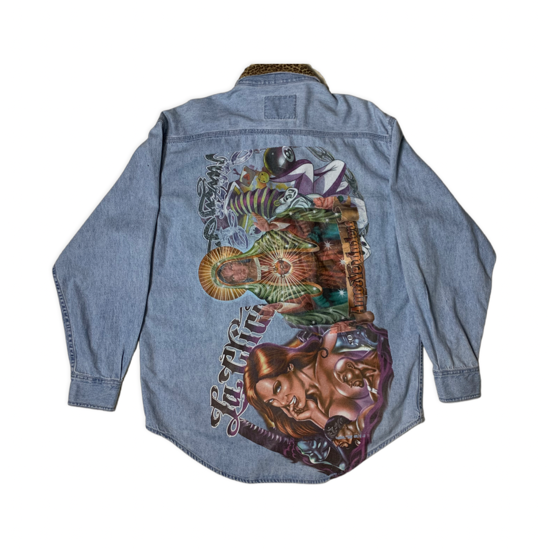 Denim Button up with Heat transfers