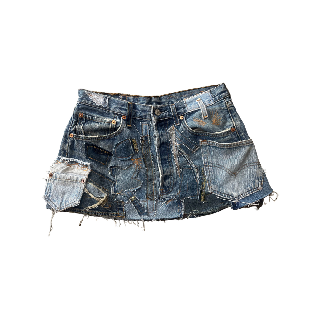 Denim Detail Patchwork Skirt/*Random Selection