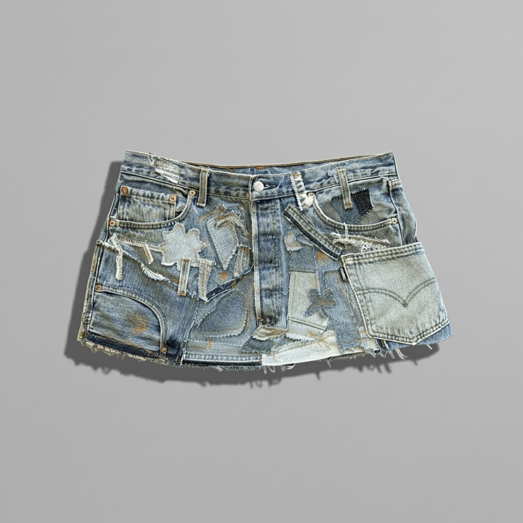 Denim Detail Patchwork Skirt/*Random Selection