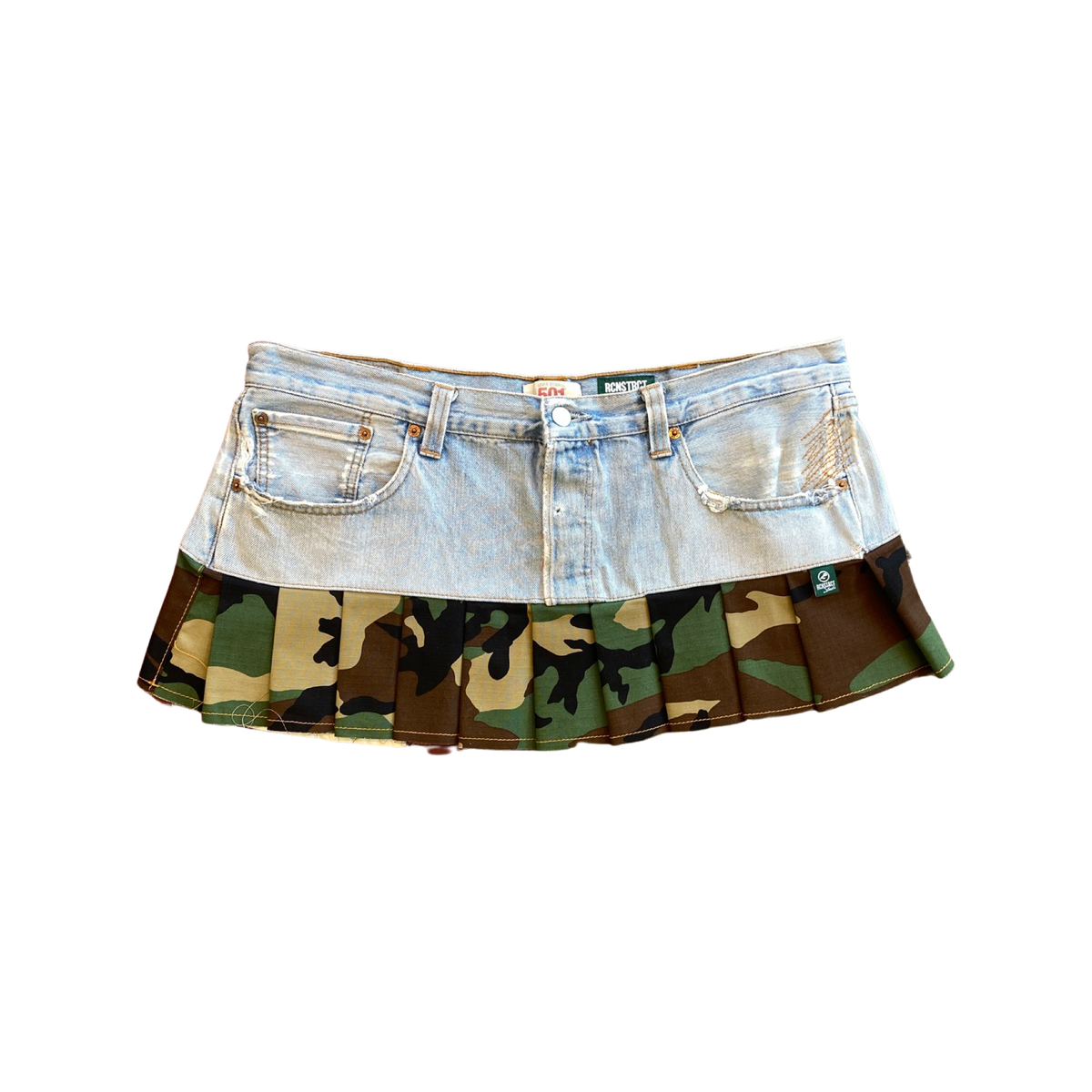 Denim + Camo Pleated Mini Skirt/*Random Selection