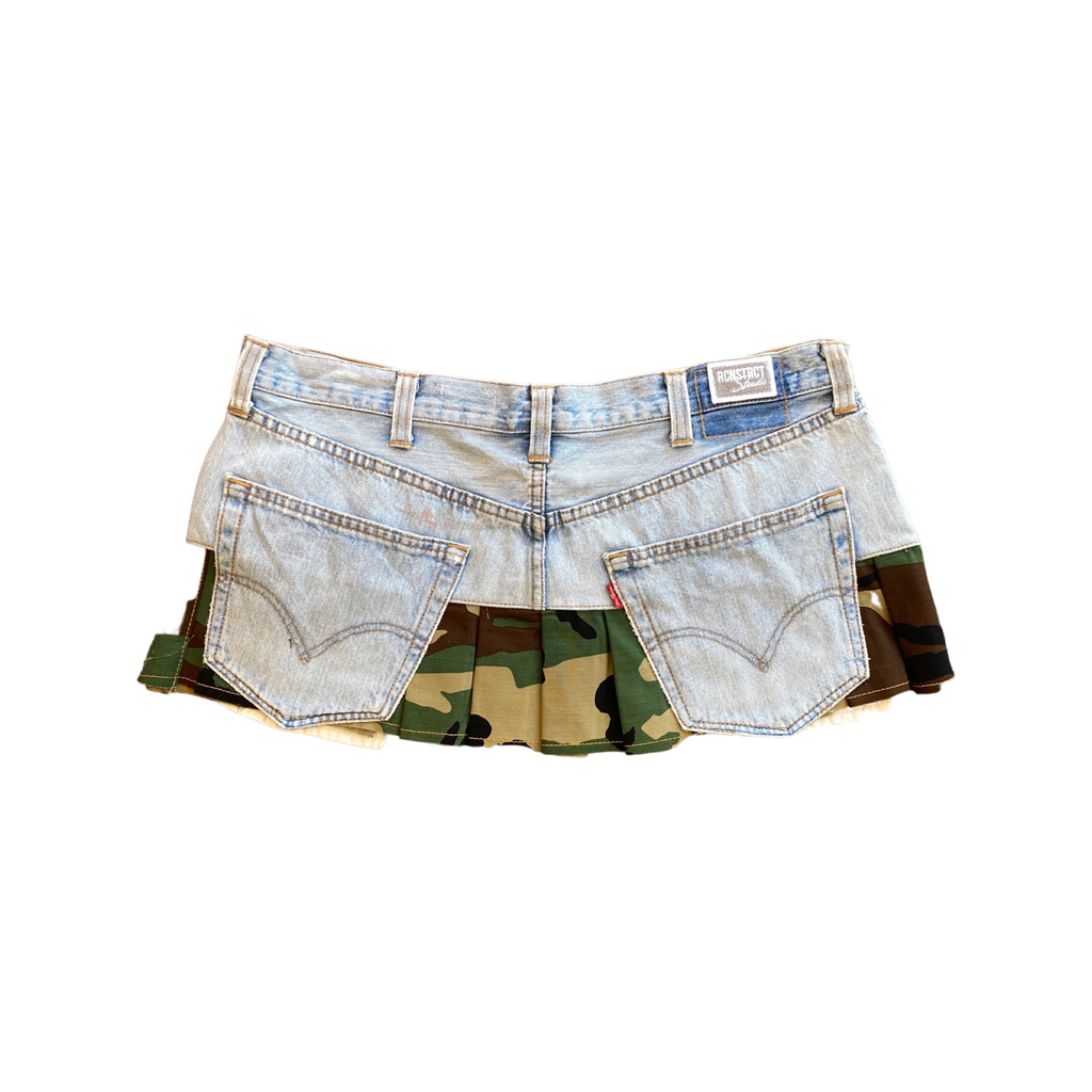 Denim + Camo Pleated Mini Skirt/*Random Selection