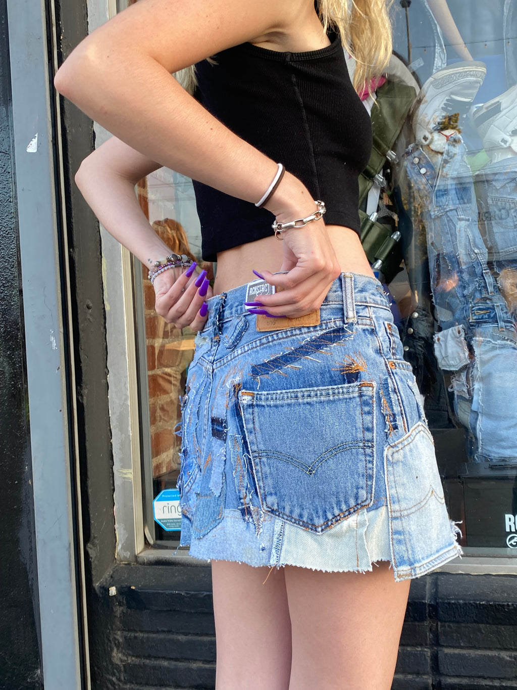 Denim Detail Patchwork Skirt/*Random Selection