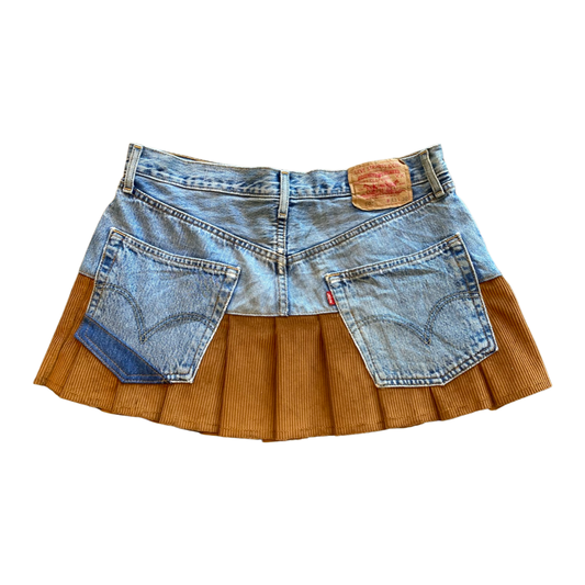Denim + Corduroy Pleated Skirt