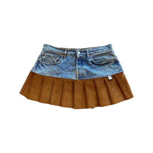 Denim + Corduroy Pleated Skirt