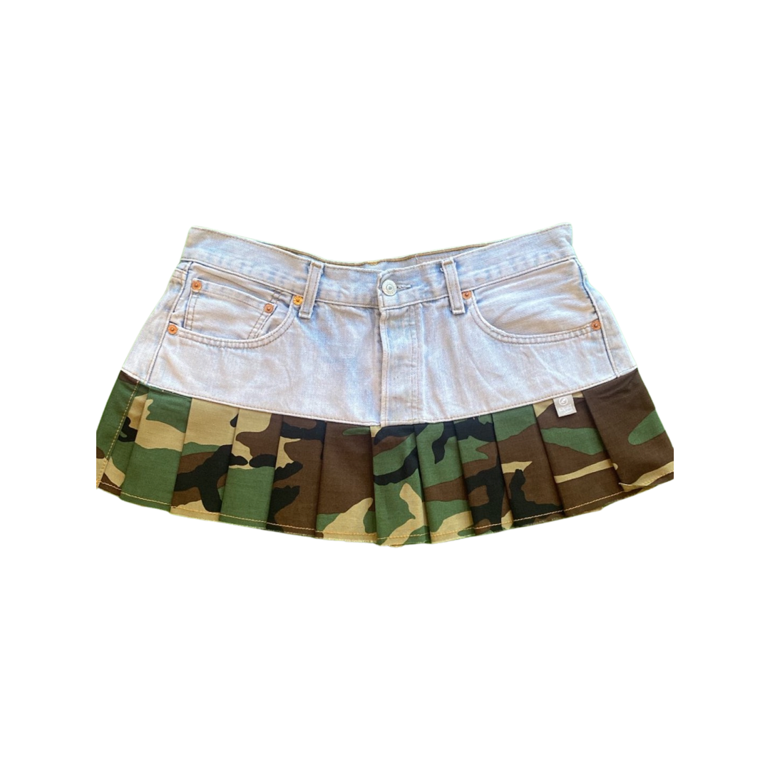 Denim + Camo Pleated Mini Skirt/*Random Selection