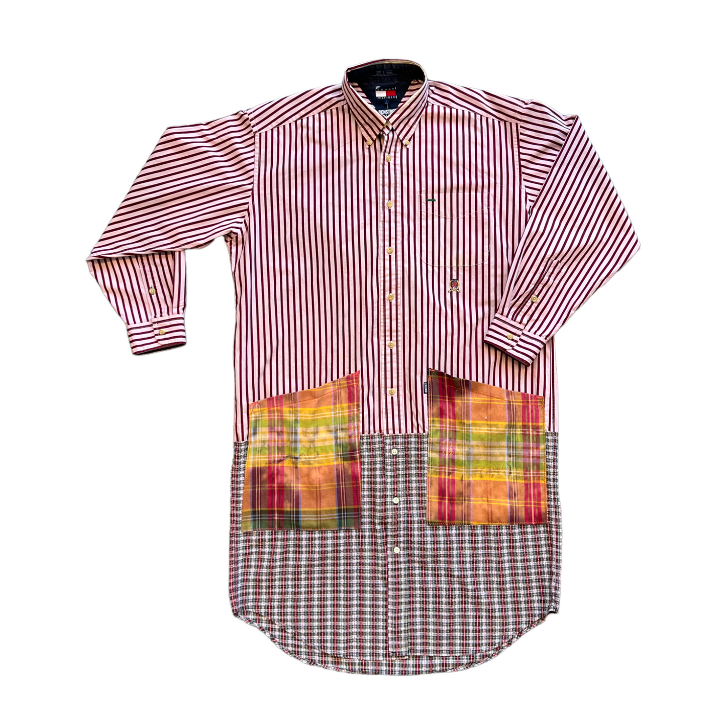 Extra Long Button Up - Red/Pink Stripe